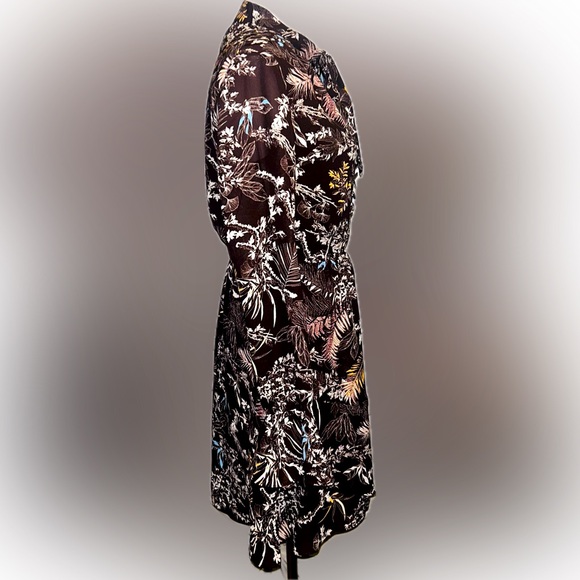 NWOT Derek Lam SZ38 Brown/white/blue multicolored Floral Tie-Neck Dress/bust 36” - Picture 3 of 7